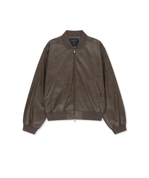 FAUX LEATHER RIB COLLAR BLOUSON FOR MEN IN BROWN