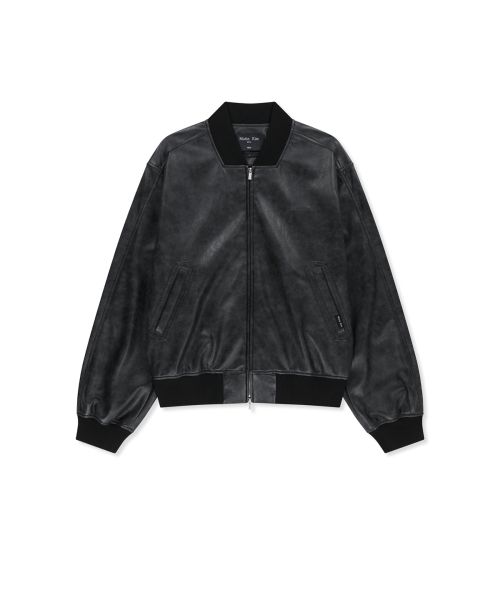 FAUX LEATHER RIB COLLAR BLOUSON FOR MEN IN BLACK