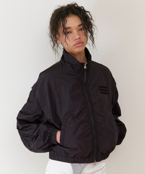 SHIRRING OVER NYLON JACKET BLACK