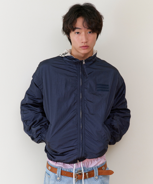 SHIRRING OVER NYLON JACKET NAVY