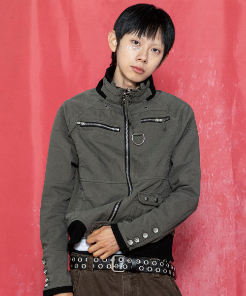 GJ118 캐시 Y2K 테크니컬 빈티지 립 크롭 자켓 (CHARCOAL GRAY)