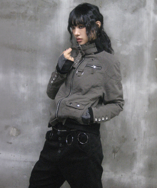 GJ118 캐시 Y2K 테크니컬 빈티지 립 크롭 자켓 (CHARCOAL GRAY)