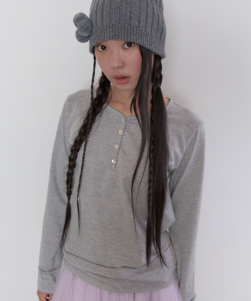 Piping Henley Top [Gray]