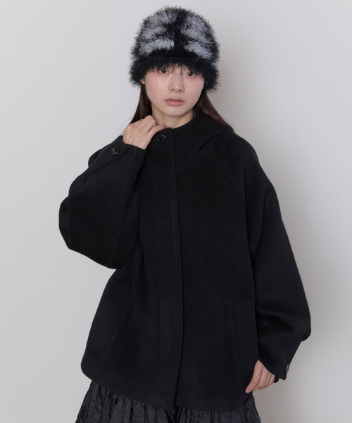 Hooded Half Coat [Black]