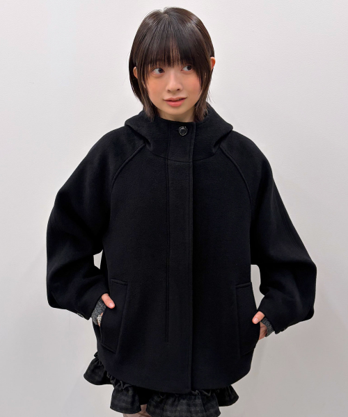 Hooded Half Coat [Black]