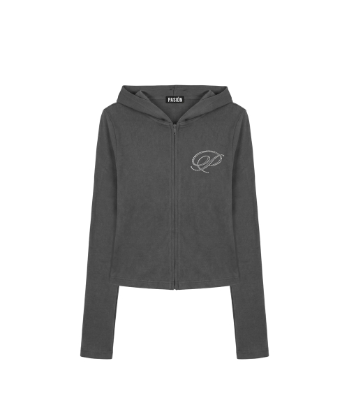 Slim Crystal Glam Hoodie Zip-Up_Navy