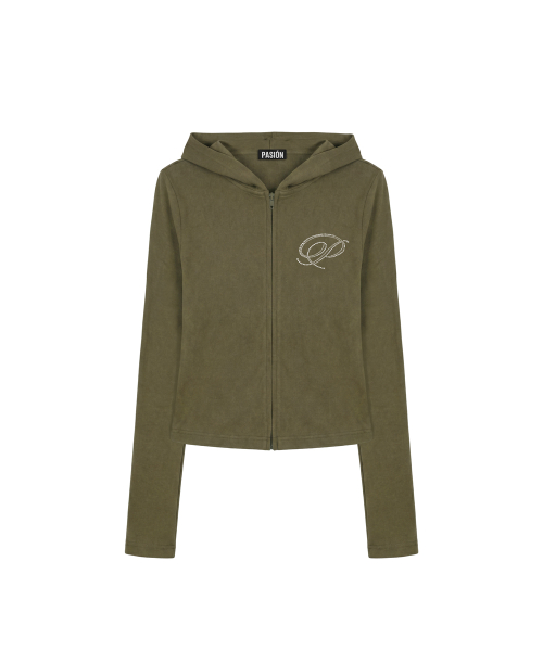 Slim Crystal Glam Hoodie Zip-Up_Navy