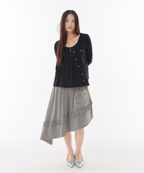 RUFFLE UNBALANCE SKIRT / GRAY
