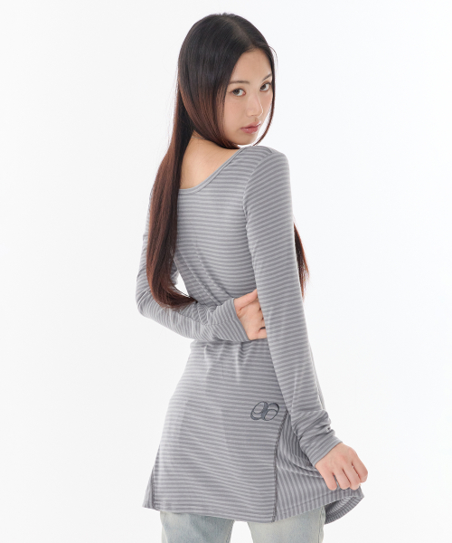 PANEL STRIPE LONG LINE SLEEVE / GRAY