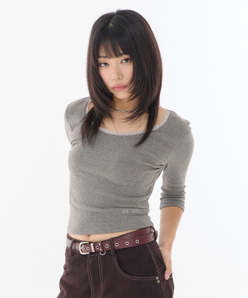 POSY LACE TRIM TEE / GRAY