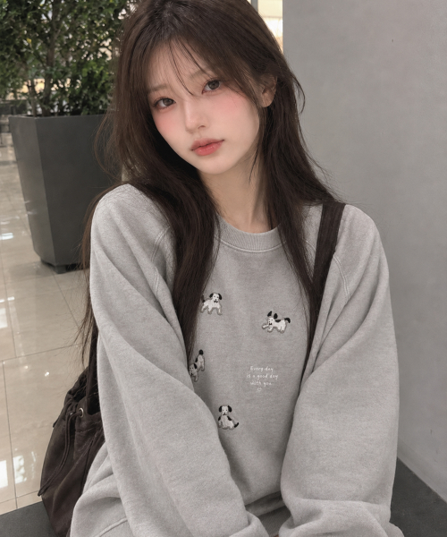 HAPPY PUPPY Patch PIGMENT Raglan Sweat-Shirt Ghost Gray