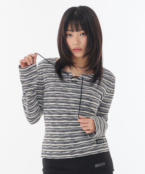 SHALE STRIPE EYELET LONG SLEEVE / SMOKE