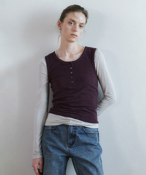 Henley Neck Ribbed Sleeveless Top NEW6AE804