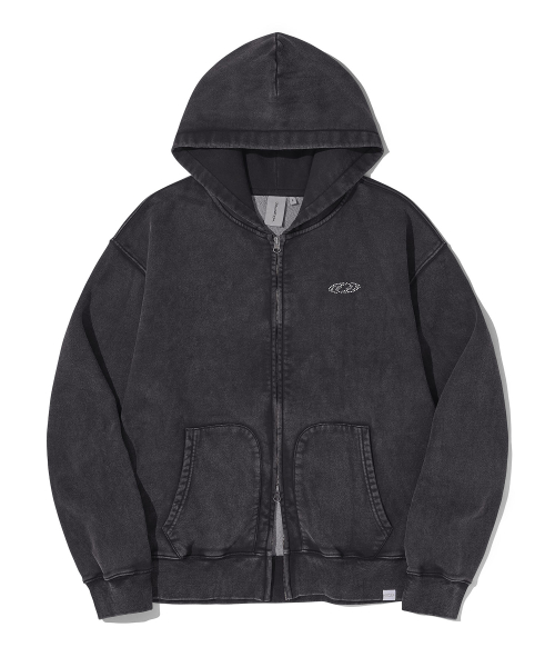 Washed Circuit Hotfix Hoodie Zip_Black