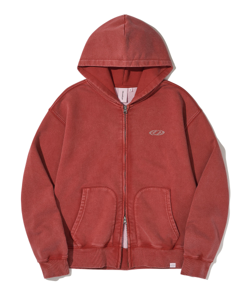 Washed Circuit Hotfix Hoodie Zip_Red