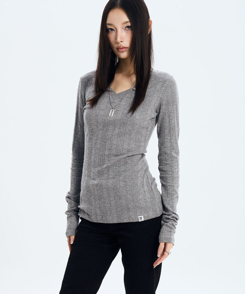 V-Neck Slim Top (GREY)