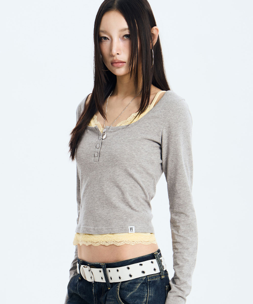 L/S Lace Layered Set (MELANGE GREY)