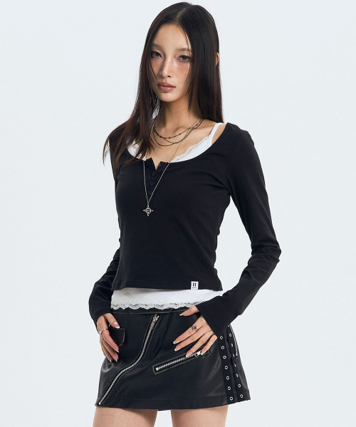 L/S Lace Layered Set (BLACK)