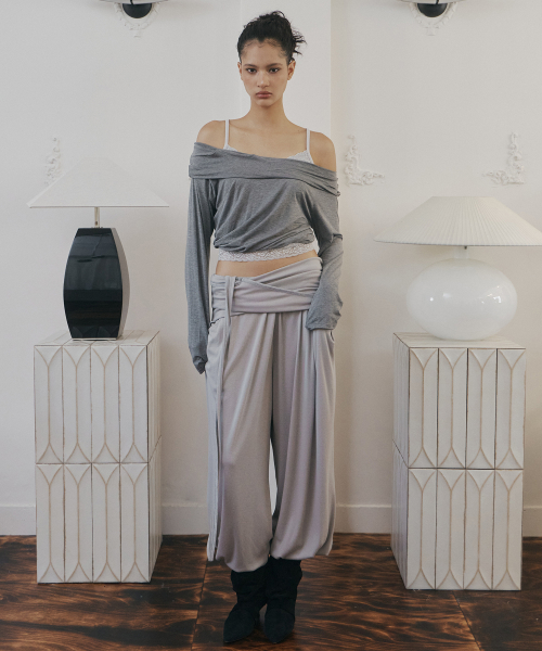 Buddy Wide Shirring Balloon Pants (Ash Grey)