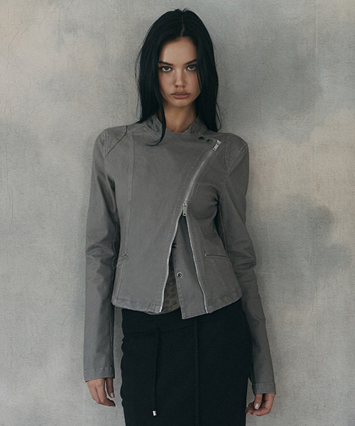 Asym Cotton Washed Jacket (Washed Khaki Grey)
