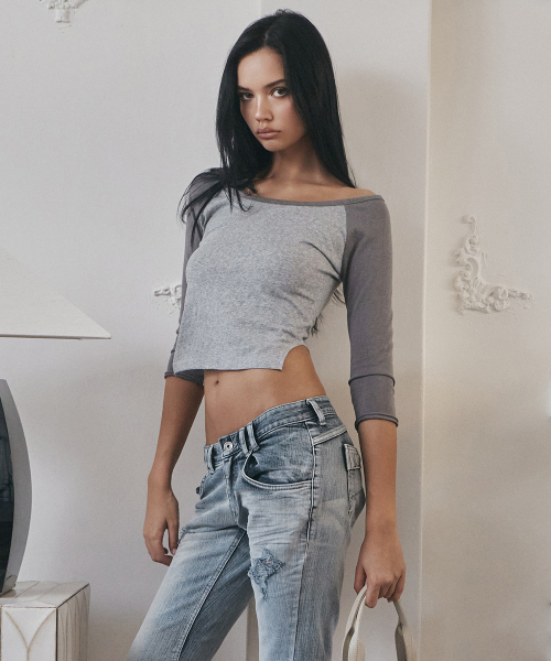 Solene Basic Raglan Long Sleeve Top (Melange Grey)