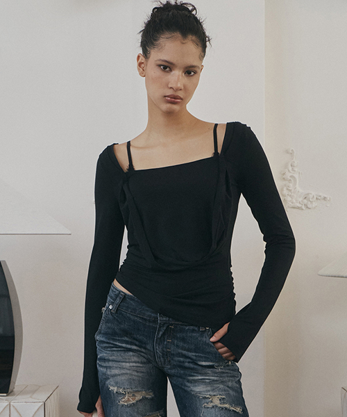 Asa Drape Long Sleeve Top (Black)