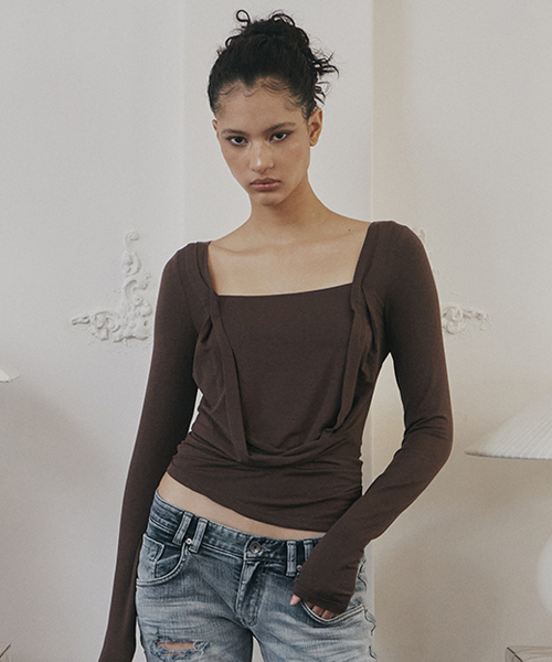 Asa Drape Long Sleeve Top (Toffee)