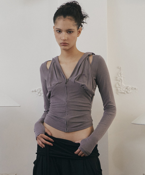Rhea Drape Long Sleeve Hoodie (Mocha Grey)