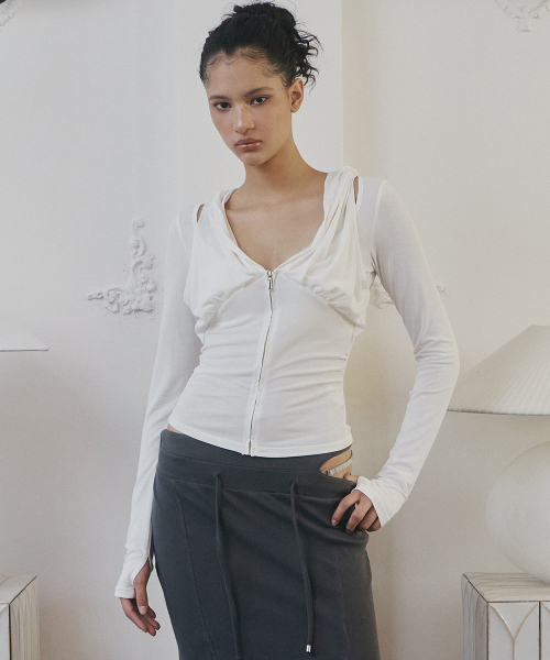 Rhea Drape Long Sleeve Hoodie (White)