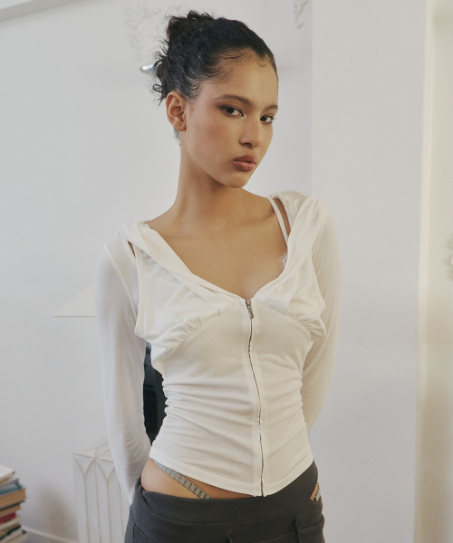 Rhea Drape Long Sleeve Hoodie (White)