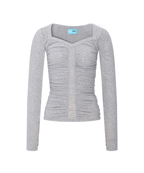 Rowena Shirring Long Sleeve Top (Melange Grey)