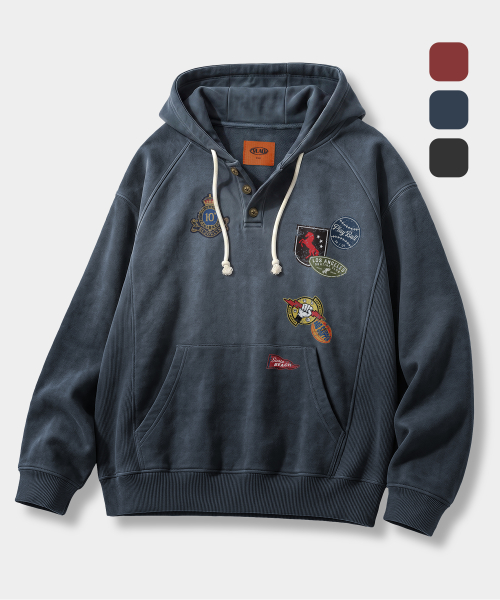 VLAD RAGLAN HENLEY NECK HOODED T-SHIRT_(VTG ARTWORK) 3 COLOR