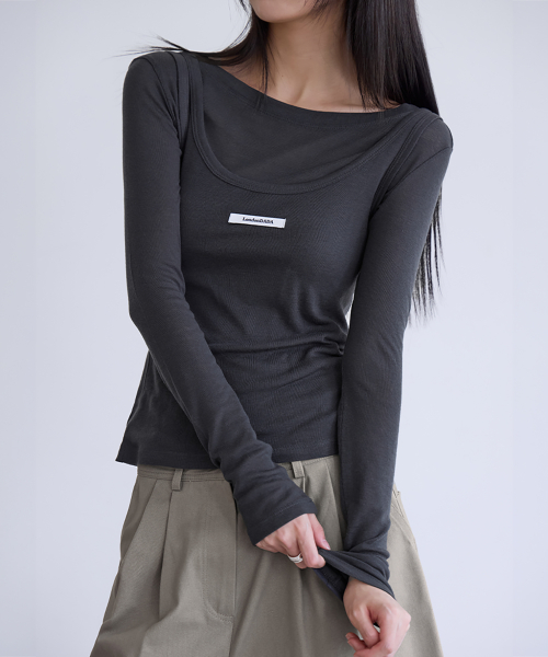 Layerd Sheer Top Set, CHARCOAL