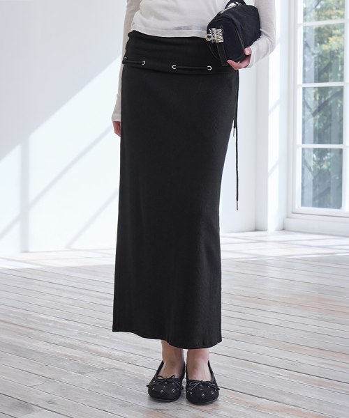 Folded Eyelet Skirt, BLACK