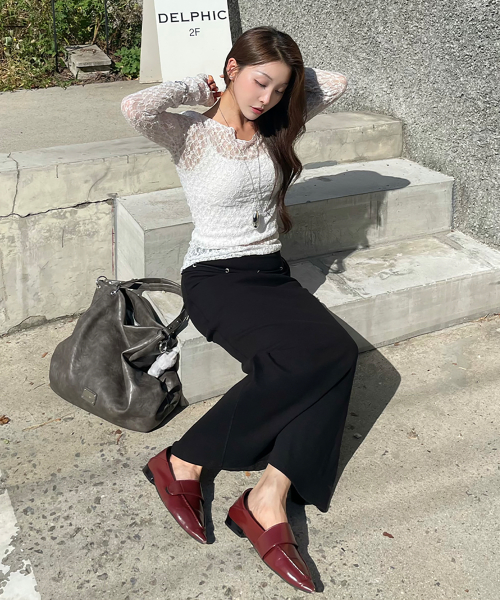 Folded Eyelet Skirt, BLACK