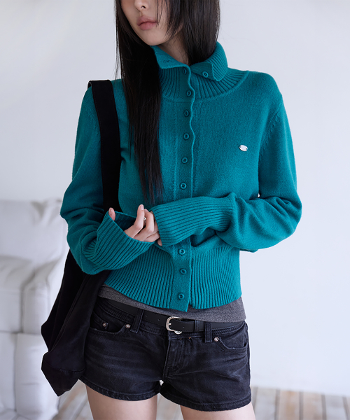 Soft High Neck Cardigan, TURQUOISE GREEN