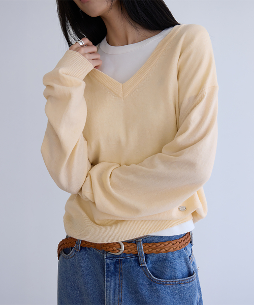 Cashmere Merino V-Neck Knit, LEMON