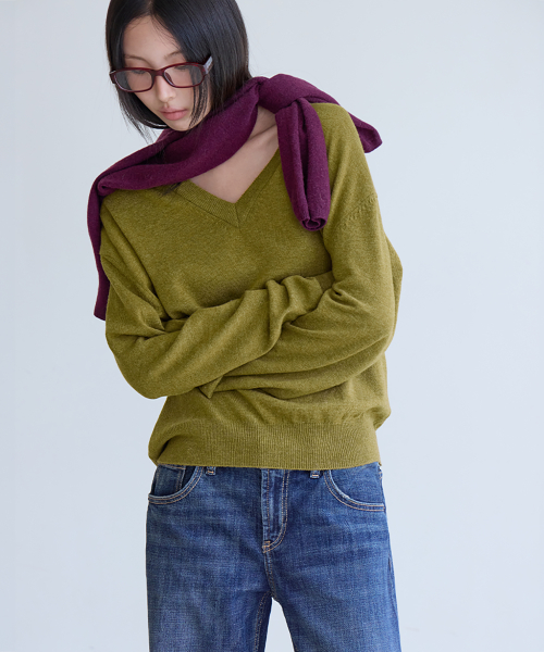 Cashmere Merino V-Neck Knit, OLIVE