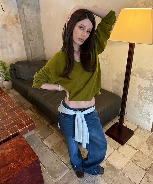 Cashmere Merino V-Neck Knit, OLIVE