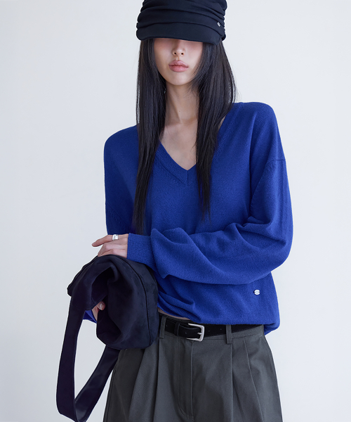 Cashmere Merino V-Neck Knit, COBALT BLUE