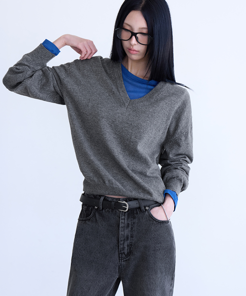 Cashmere Merino V-Neck Knit, GREY