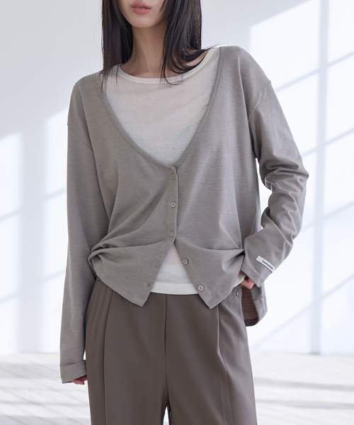 Deep V-Neck Relaxed Cardigan, OATGREY
