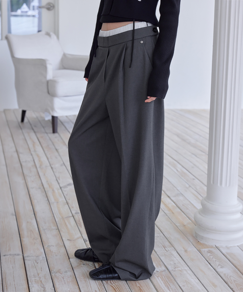 Sagging Layered Slacks, CHARCOAL