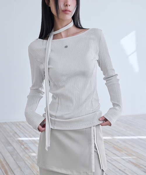 Tie Long Sleeve T-Shirt, GREIGE