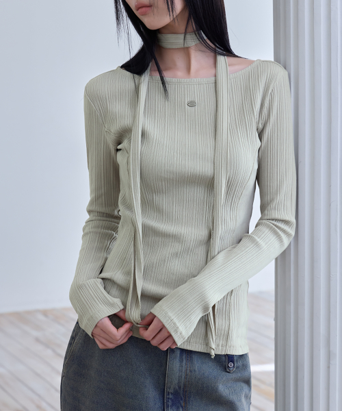Tie Long Sleeve T-Shirt, L.KHAKI