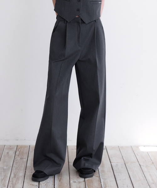 [SET-UP] Essential Tailored One-Tuck Straight Slacks, CHARCOAL