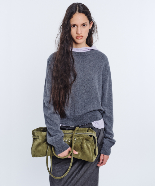 SOFT GRANDMA SHOULDER BAG_dark olive suede