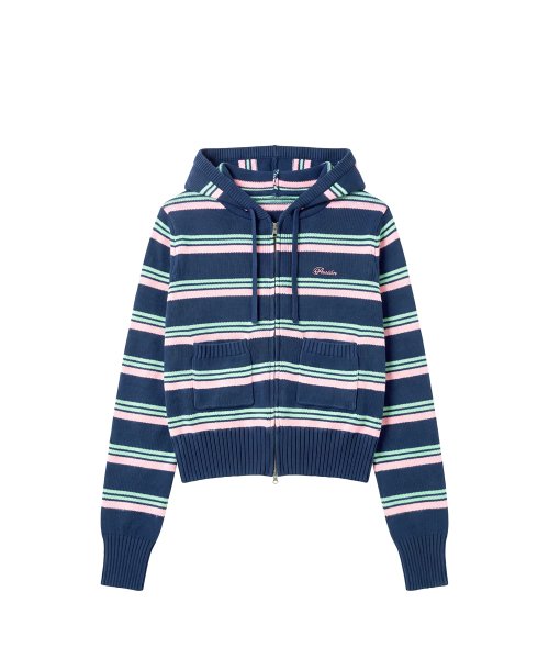Mellow Stripe Hoodie Zip-Up_Navy