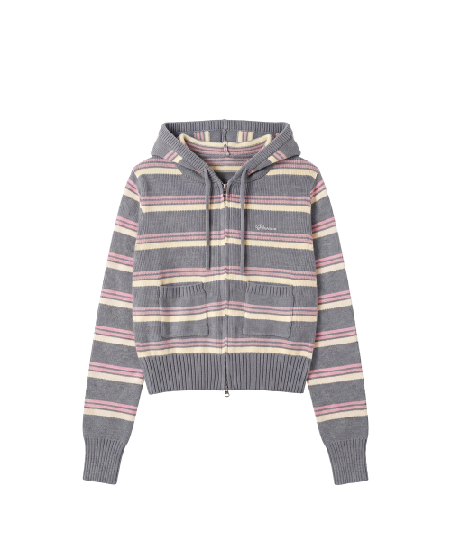 Mellow Stripe Hoodie Zip-Up_Gray