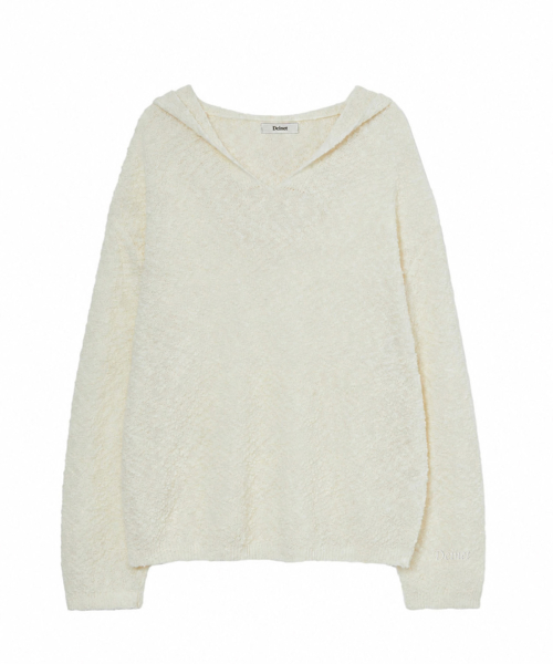 BOUCLE KNIT HOODIE IN CREAM
